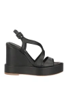 Paloma Barceló Wedge Leather Sandals With Buckled Closure In Black
