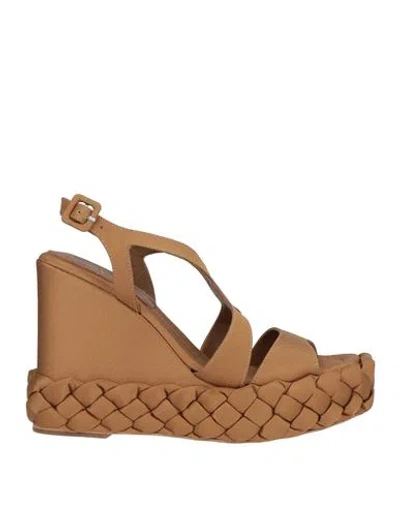 Paloma Barceló Woman Sandals Camel Size 10 Textile Fibers In Brown