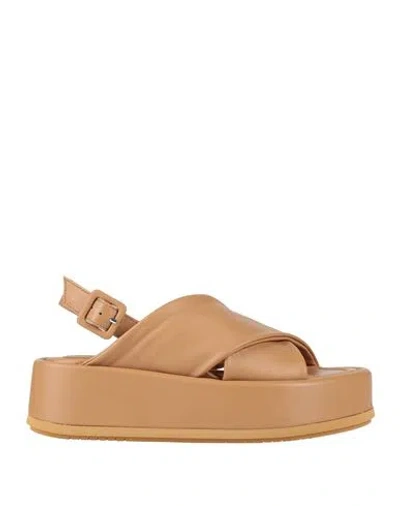 Paloma Barceló Woman Sandals Camel Size 7 Calfskin In Neutral