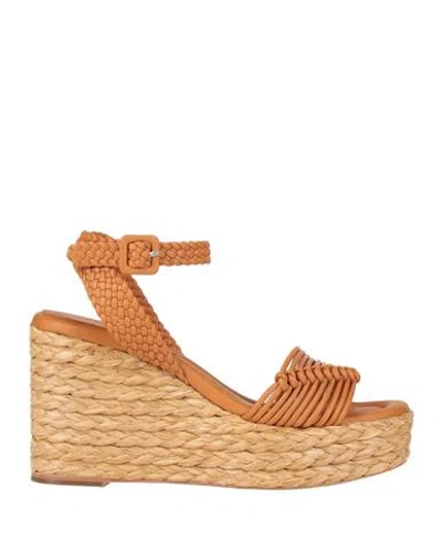 Paloma Barceló Woman Espadrilles Camel Size 7 Leather In Beige