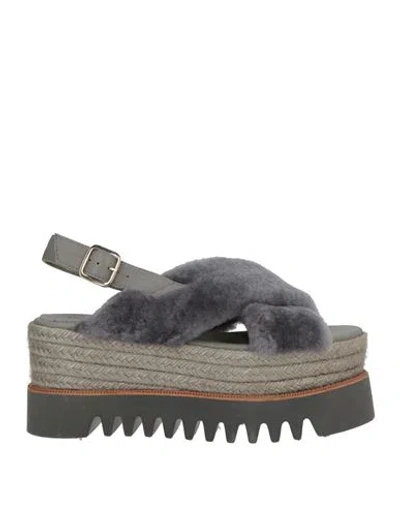 Paloma Barceló Woman Sandals Grey Size 7 Leather In Gray