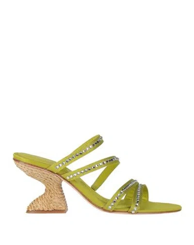 Paloma Barceló Woman Sandals Lime Green Size 8 Textile Fibers, Natural Raffia