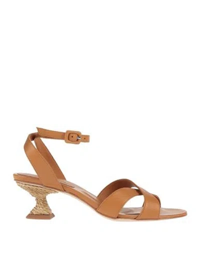 Paloma Barceló Woman Sandals Mandarin Size 7 Leather In Orange