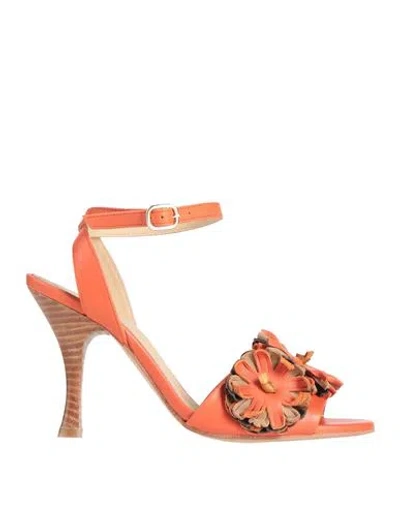 Paloma Barceló Woman Sandals Orange Size 8 Leather