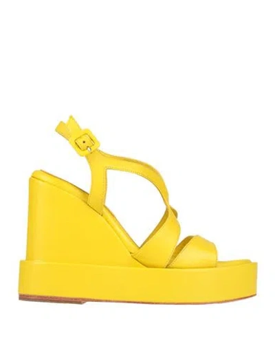 Paloma Barceló Woman Sandals Yellow Size 9.5 Soft Leather