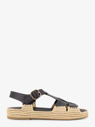Paloma Barcelo’ Yuka Leather Sandals With Woven Raffia Sole In Black