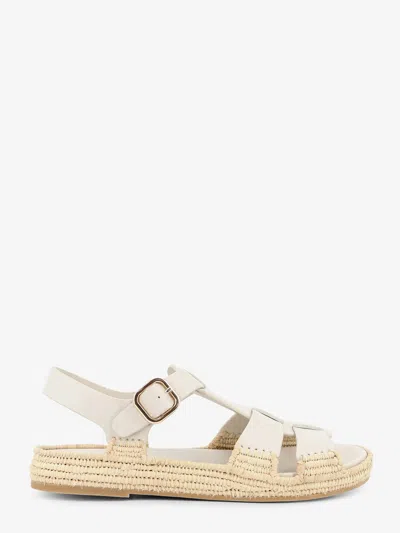 Paloma Barcelo’ Yuka Leather Sandals With Woven Raffia Sole In White