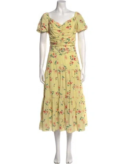 Pre-owned Paloma Blue Floral Print Midi Length Dress In Yellow