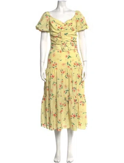 Pre-owned Paloma Blue Floral Print Midi Length Dress In Yellow
