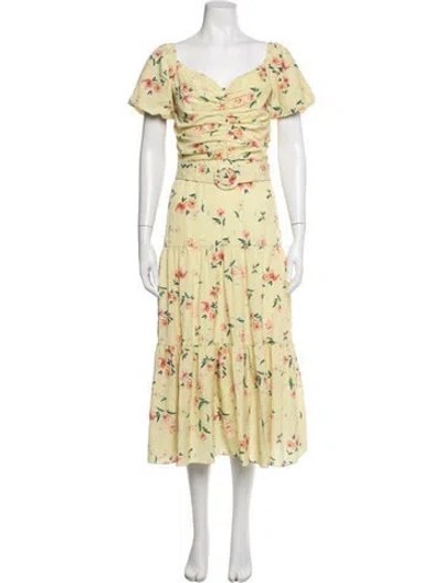 Pre-owned Paloma Blue Floral Print Midi Length Dress In Yellow