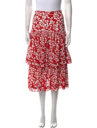 Pre-owned Paloma Blue Floral Print Midi Length Skirt In Red