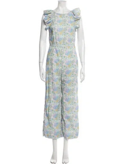 Pre-owned Paloma Blue Floral Print Scoop Neck Jumpsuit In Blue