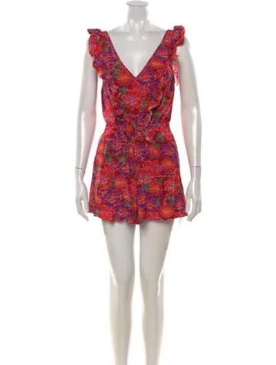 Pre-owned Paloma Blue Floral Print V-neck Romper In Red