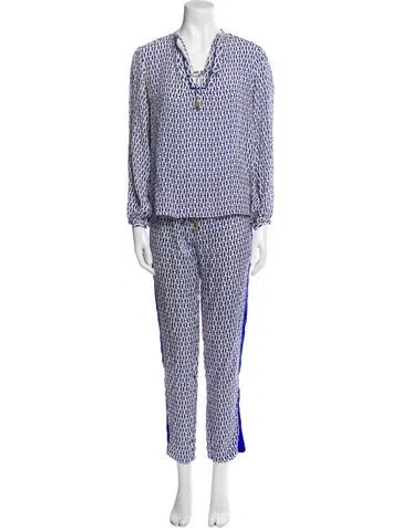 Pre-owned Paloma Blue Printed Beaded Accents Pant Set In White