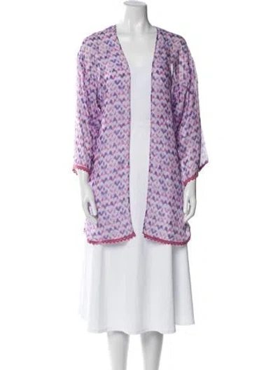 Pre-owned Paloma Blue Printed Lace Trim Embellishment Cover-up In Purple