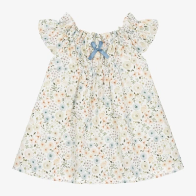 Paloma De La O Baby Girls Beige Floral Cotton Dress