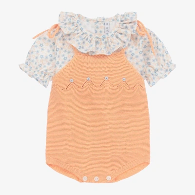 Paloma De La O Baby Girls Orange Cotton Babysuit Set