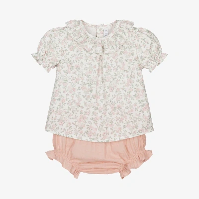 Paloma De La O Baby Girls Pink Floral Cotton Shorts Set