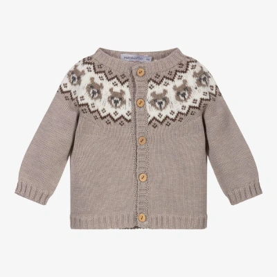 Paloma De La O Babies'  Brown Knitted Bear Cardigan In Neutral