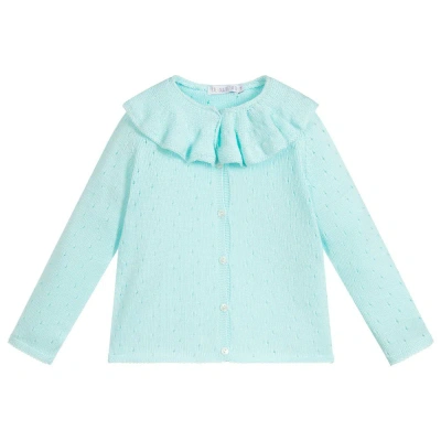 Paloma De La O Babies'  Girls Aqua Blue Knitted Cardigan