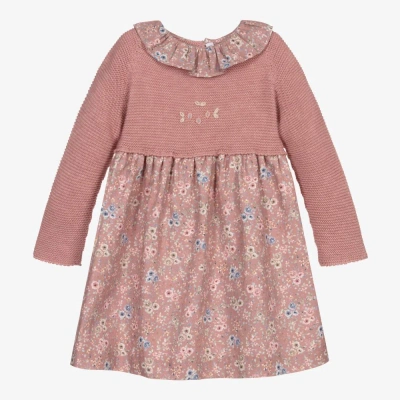 Paloma De La O Babies'  Girls Pink Floral Wool Blend Dress