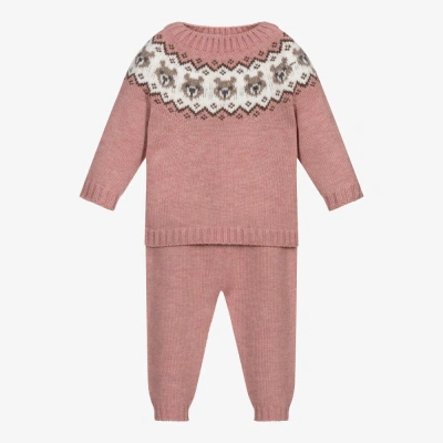 Paloma De La O Babies'  Girls Pink Knitted Trouser Set In Brown