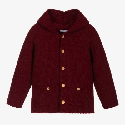 Paloma De La O Babies'  Red Knitted Hooded Jacket In Burgundy