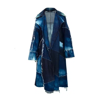 Paloma Lira Men's Blue Rockstar Upcycled Denim Patchwork Coat