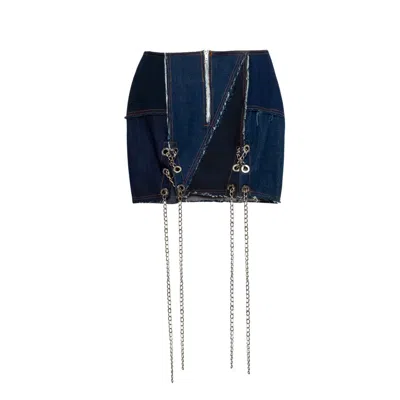 Paloma Lira Women's Blue Upcycled Denim Patchwork Skirt