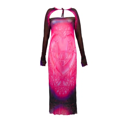Paloma Lira Women's Pink / Purple Cherry Crystal Mesh Dress In Pink/purple