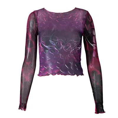 Paloma Lira Women's Pink / Purple Snake Heart Mesh Top In Multi