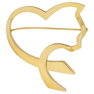 Pre-owned Paloma Picasso Tiffany & Co.  1990's 18k Yellow Gold Vintage Cat Heart Brooch