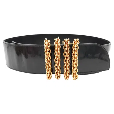 Pre-owned Paloma Picasso Vintage  Black Patent Leather Belt With Chunky Gold Hardware