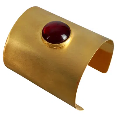 Pre-owned Paloma Picasso Vintage  Parfums Red Glass Cabochon Wide Cuff Bracelet