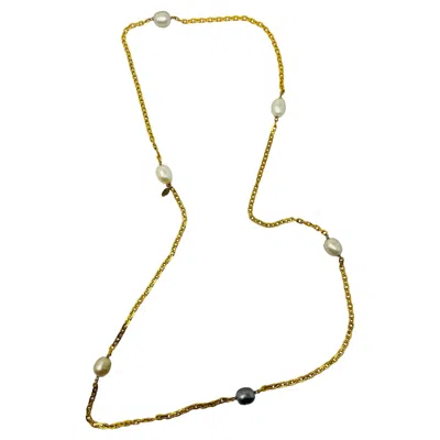 Pre-owned Paloma Picasso Vintage Rare 1990s Chanel Baroque Pearl Necklace In Sand