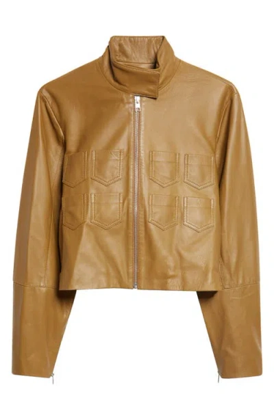 Paloma Wool Aline Crop Leather Jacket In Brown