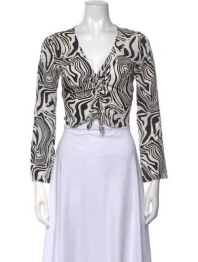 Pre-owned Paloma Wool Animal Print V-neck Crop Top In Black/white