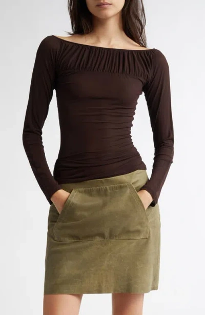 Paloma Wool Azucar Shirred Bateau Neck Knit Top In Brown