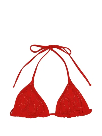 Paloma Wool Bead-embellished Triangle Bikini Top In Red
