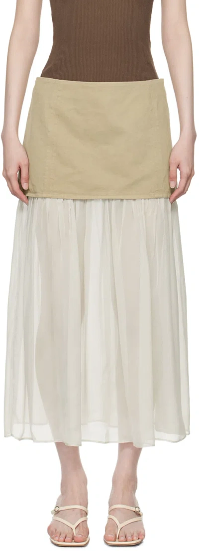 Paloma Wool Beige & Off-white Saura Midi Skirt In 623 Ecru