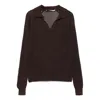 Paloma Wool Dandy Open Stitch Long Sleeve Polo In Brown