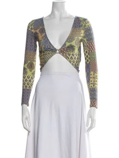 Pre-owned Paloma Wool Cashmere Paisley Print Crop Top In Green