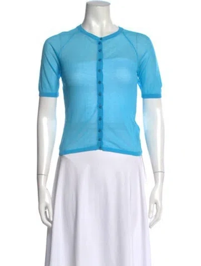 Pre-owned Paloma Wool Crew Neck Short Sleeve Button-up Top W/ Tags In Blue