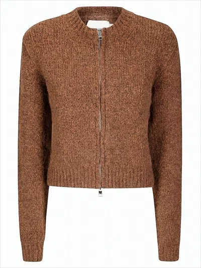 Paloma Wool Cropped Textured Knit Cardigan In Brown