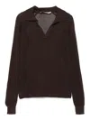 Paloma Wool Dandy Open Stitch Long Sleeve Polo In Brown