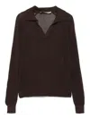 Paloma Wool Dandy Open Stitch Long Sleeve Polo In Brown