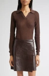 Paloma Wool Dandy Open Stitch Long Sleeve Polo In Brown
