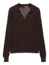 Paloma Wool Dandy Open Stitch Long Sleeve Polo In Brown