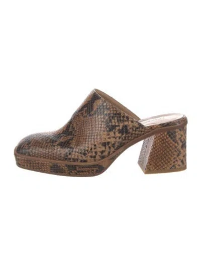 Pre-owned Paloma Wool Embossed Leather Animal Print Mules In Neutrals