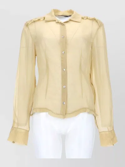 Paloma Wool Eralda Collared Sheer Shirt Ruffled Back In Yellow